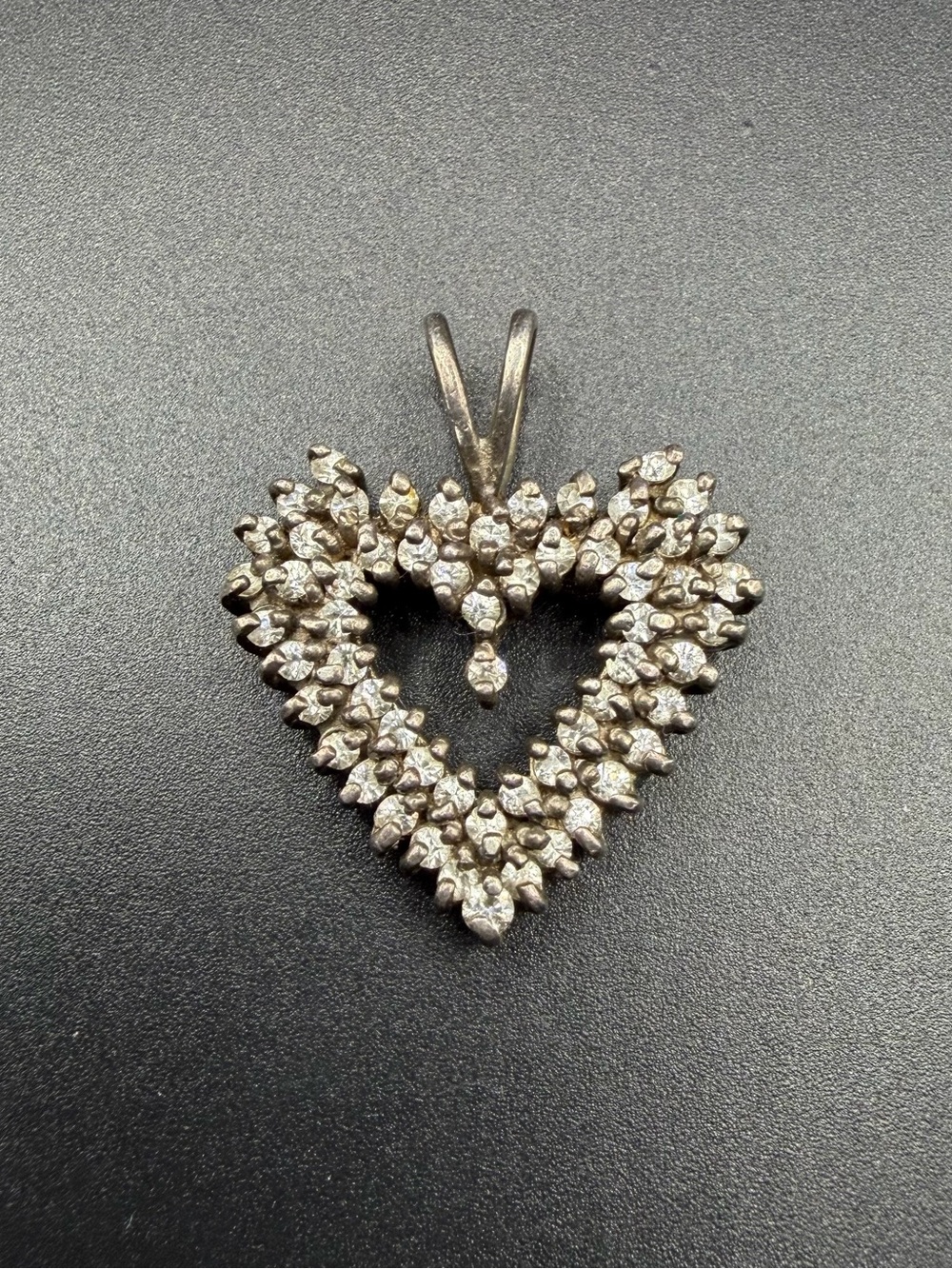 Vintage Sterling Silver 925 Heart Cluster Stone Pendant Necklace Cz Diamonds
